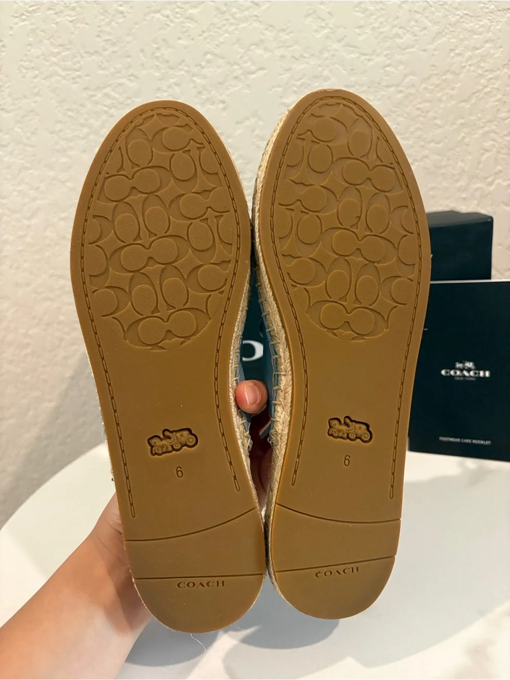 Coach Women's Light Blue Leather Espadrille Mules NWT